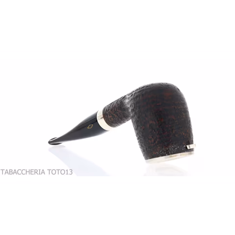 Brebbia Italia Billiard shaped pipe in sandblasted briar with silver cap and lid - Tobacco Pipes - Natural root, Silver