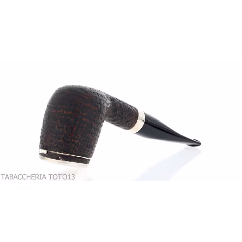 Brebbia Italia Billiard shaped pipe in sandblasted briar with silver cap and lid - Tobacco Pipes - Natural root, Silver