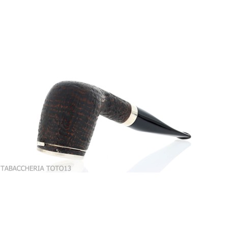 Brebbia Italia forma Billiard in radica sabbiata con cappuccio e coperchio in argento - Pipe