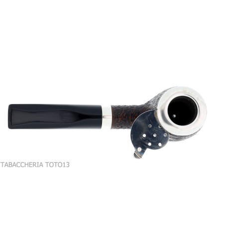 Brebbia Italia forma Billiard in radica sabbiata con cappuccio e coperchio in argento - Pipe