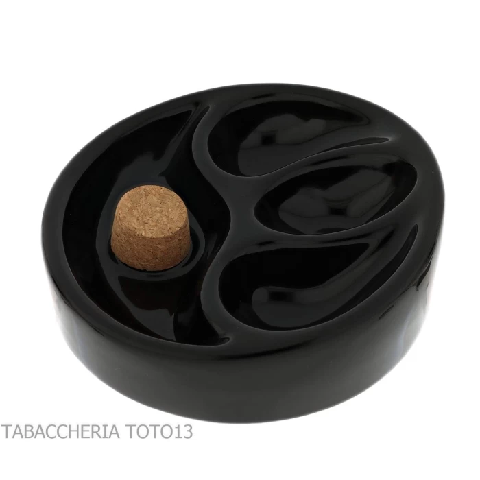Lubinski - Cenicero de cerámica negra 3 plazas con corcho para batir la pipa