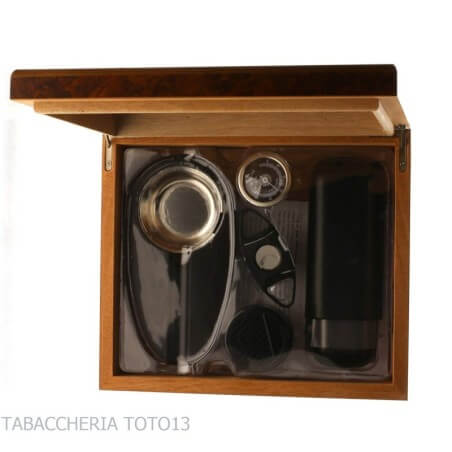 Boîte humidifiée pour cigares en bruyère complète avec cendrier, coupe-cigare et porte-cigare Lubinski Humidor et Vitrines Wipes