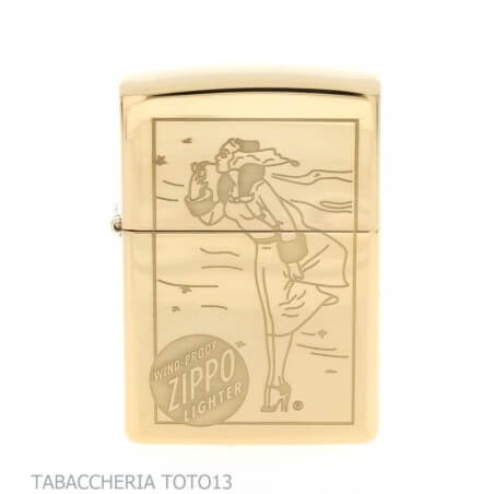 Zippo Windy engraving on golden brass case - Zippo