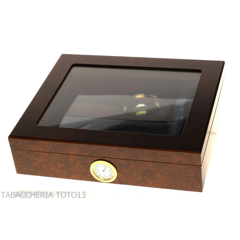 Befeuchtete Box für Briar-Zigarren mit Glasdeckel, komplett mit Aschenbecher, Cutter - Zubehör Cigar