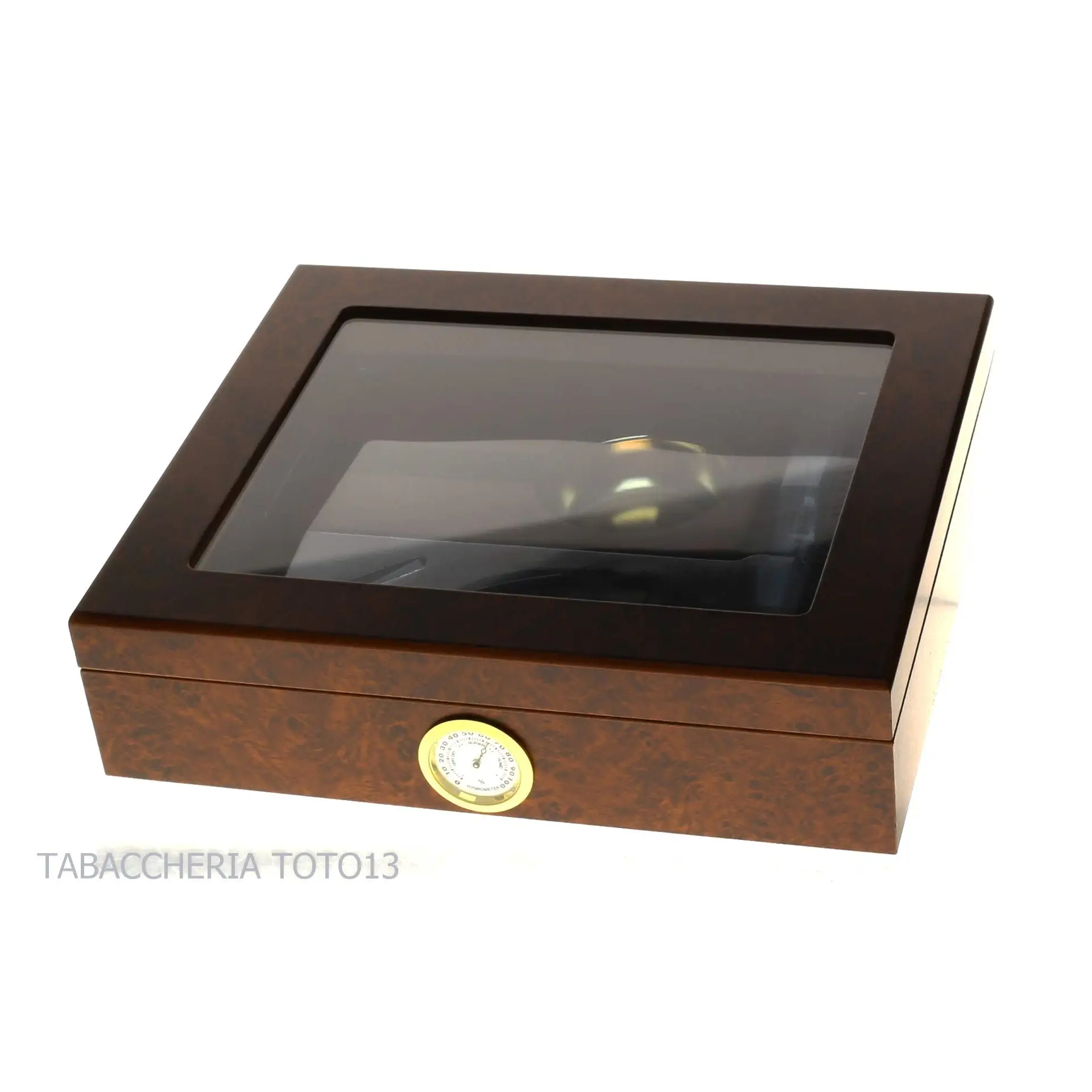 Befeuchtete Box für Briar-Zigarren mit Glasdeckel, komplett mit Aschenbecher, Cutter - Zubehör Cigar