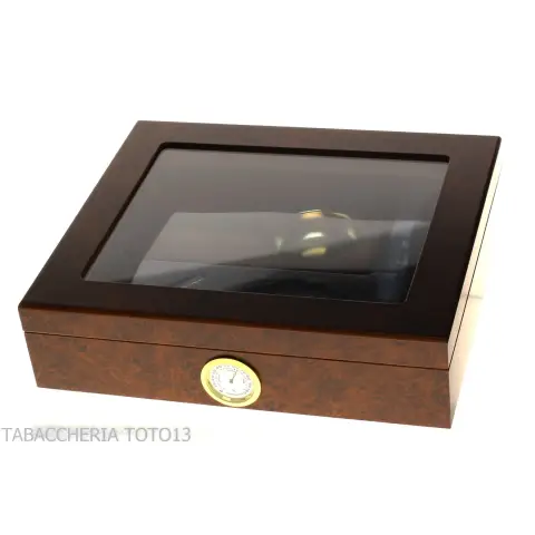 Befeuchtete Box für Briar-Zigarren mit Glasdeckel, komplett mit Aschenbecher, Cutter - Zubehör Cigar