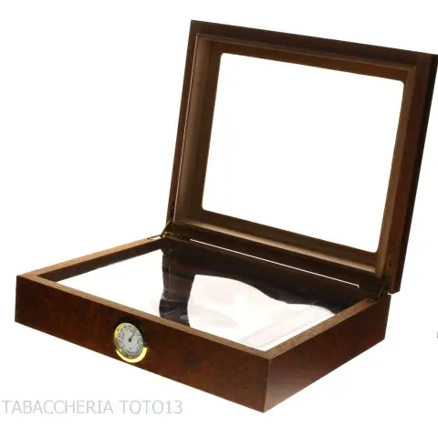 Befeuchtete Box für Briar-Zigarren mit Glasdeckel, komplett mit Aschenbecher, Cutter - Zubehör Cigar