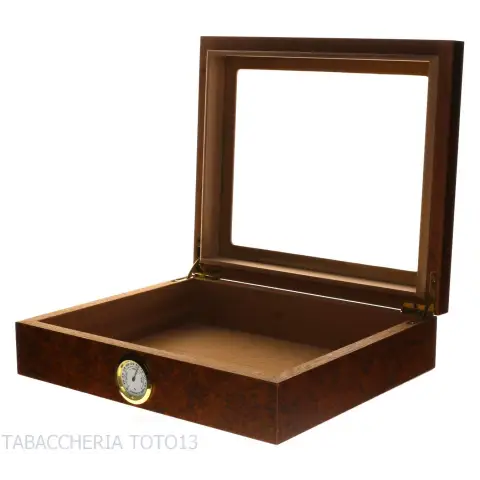 Befeuchtete Box für Briar-Zigarren mit Glasdeckel, komplett mit Aschenbecher, Cutter - Zubehör Cigar