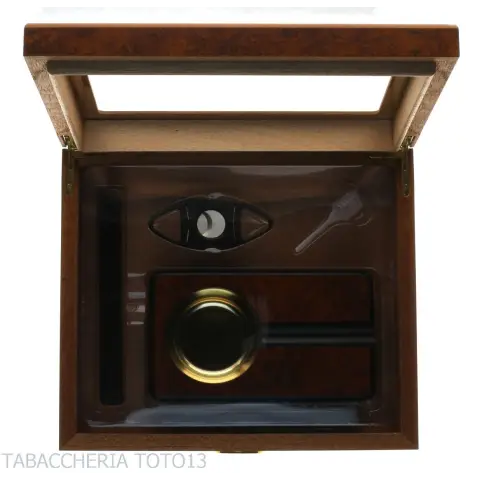 Befeuchtete Box für Briar-Zigarren mit Glasdeckel, komplett mit Aschenbecher, Cutter - Zubehör Cigar
