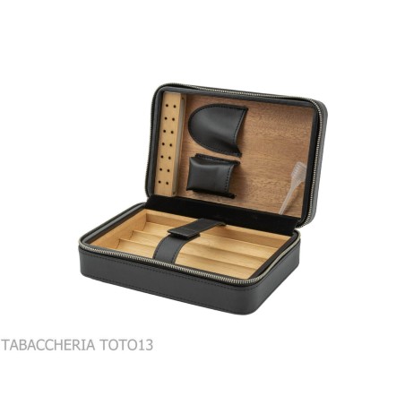 Passatore-Box aus Zedernholz mit schwarzem Leder bezogen und mit Luftbefeuchter ausgestattet - Zubehör Cigar
