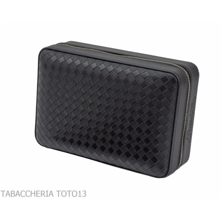 Passatore box in cedar covered in black leather equipped with humidifier-Cigars Case for Travel