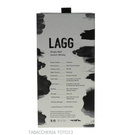Lagg Single malt Heavily peated 2022 batch 3 ex-red wine charred cask Vol.50% Cl.70 - Licores