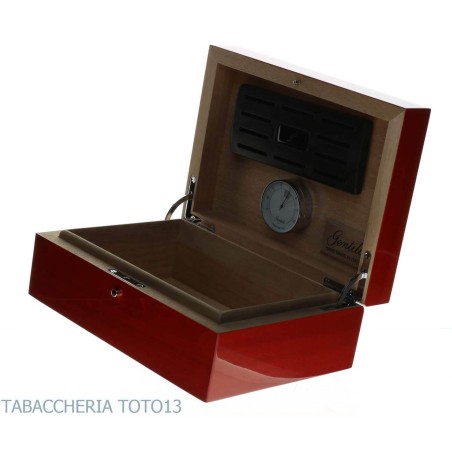 Gentili humidified box for 20 cigars with hygrometer, transparent red finish - Accessories Cigar