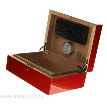 Gentili Caja humidificada para 20 puros con higrómetro, acabado rojo transparente. - Accesorios Del Cigarro
