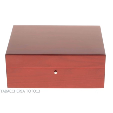 Gentili humidified box for 20 cigars with hygrometer, transparent red finish - Accessories Cigar