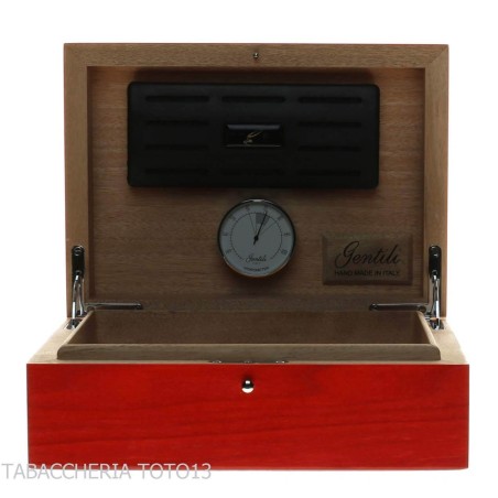 Gentili humidified box for 20 cigars with hygrometer, transparent red finish - Accessories Cigar