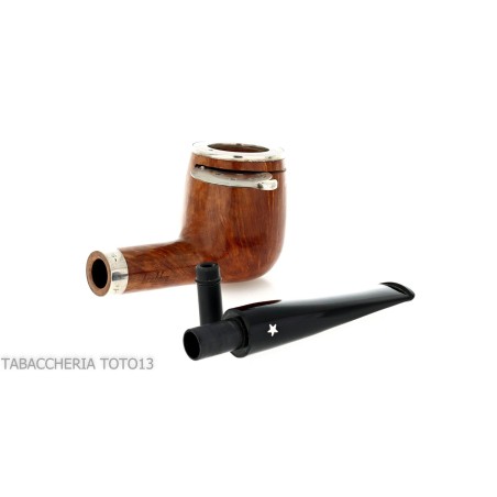 Billard de forme Brebbia Italia en bruyère polie avec capuchon et couvercle en argent - Pipe Pour le Tabac - Racine naturelle