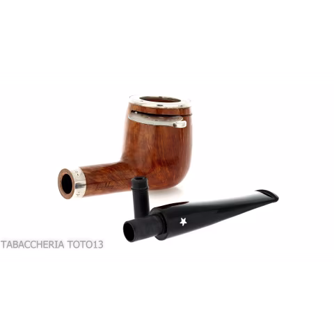 Brebbia Italia forma Billiard in radica lucida con cappuccio e coperchio in argento - Pipe