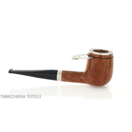 Billard de forme Brebbia Italia en bruyère polie avec capuchon et couvercle en argent - Pipe Pour le Tabac - Racine naturelle