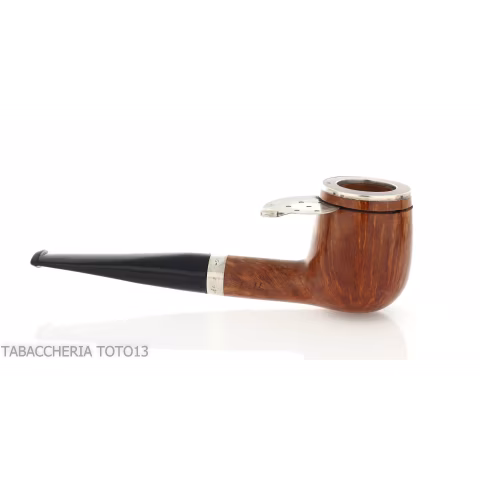 Brebbia Italia forma Billiard in radica lucida con cappuccio e coperchio in argento - Pipe