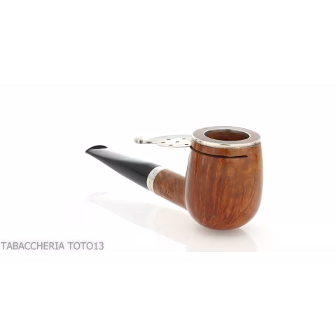 Brebbia Italia forma Billiard in radica lucida con cappuccio e coperchio in argento - Pipe
