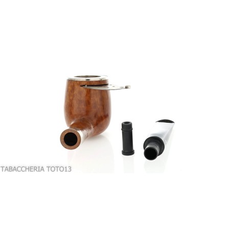 Billard de forme Brebbia Italia en bruyère polie avec capuchon et couvercle en argent - Pipe Pour le Tabac - Racine naturelle
