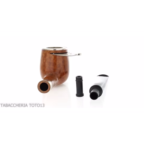 Brebbia Italia forma Billiard in radica lucida con cappuccio e coperchio in argento - Pipe
