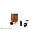 Billard de forme Brebbia Italia en bruyère polie avec capuchon et couvercle en argent - Pipe Pour le Tabac - Racine naturelle