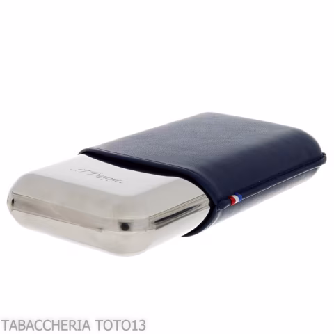 Estuche para cigarros St. Dupont en metal y cuero azul para 3 plazas - Accesorios Del Cigarro