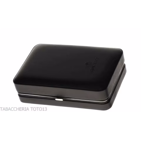 Cedar box covered in black leather for 5 cigars, equipped with cutter - Accessories Cigar