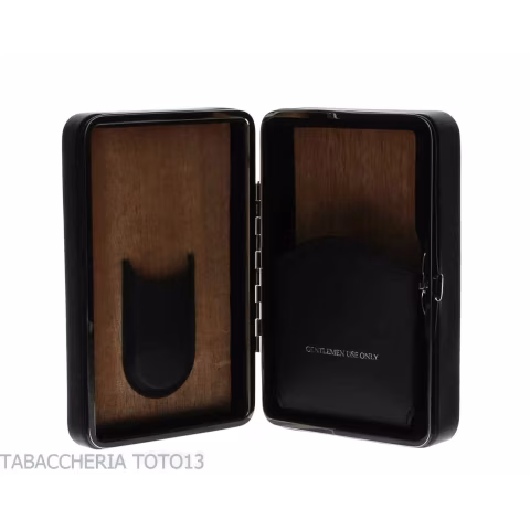 Cedar box covered in black leather for 5 cigars, equipped with cutter - Accessories Cigar