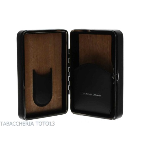 Cedar Box in schwarzem Leder für 5 Zigarren, ausgestattet mit Cutter - Zubehör Cigar
