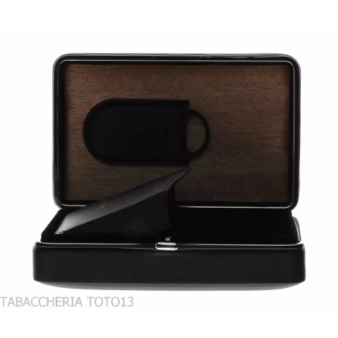 Coffret en cèdre recouvert de cuir noir pour 5 cigares, équipé d'un cutter - Accessoires Cigare