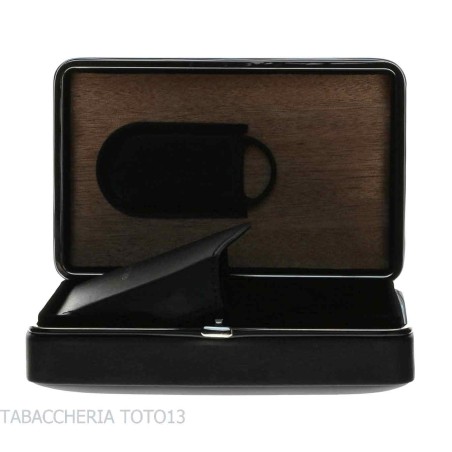 Caja de cedro cubierta en cuero negro para 5 cigarros, equipada con cortador - Accesorios Del Cigarro