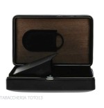 Caja de cedro cubierta en cuero negro para 5 cigarros, equipada con cortador - Accesorios Del Cigarro