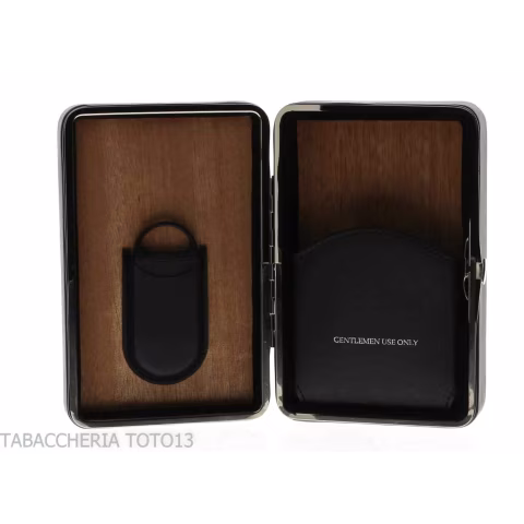 Cedar box covered in black leather for 5 cigars, equipped with cutter - Accessories Cigar