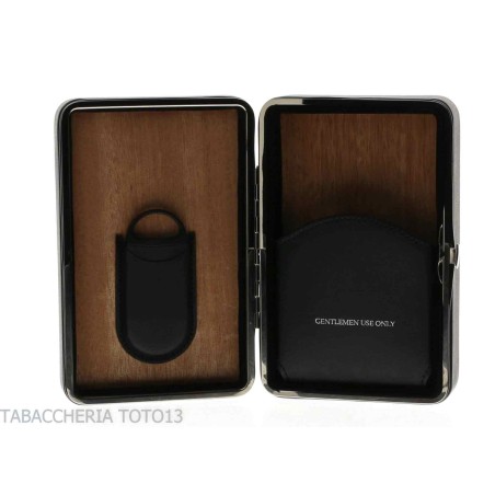 Cedar Box in schwarzem Leder für 5 Zigarren, ausgestattet mit Cutter - Zubehör Cigar