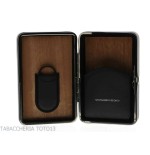 Cedar box covered in black leather for 5 cigars, equipped with cutter - Accessories Cigar