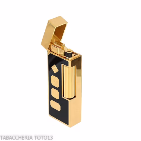 Accendino Dunhill Rollagas lacca nera e marchi oro - Accendini
