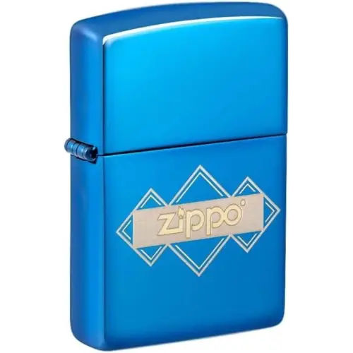 Spiegelblauer Zippo mit Logo - Feuerzeuge