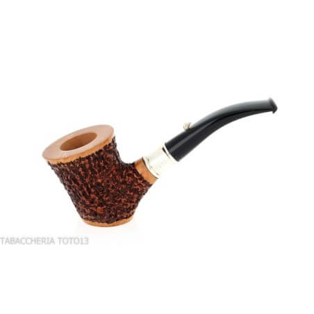 Pipa con forma de Cherrywood con acabado rústico de brezo y férula plateada L'anatra pipe L'Anatra