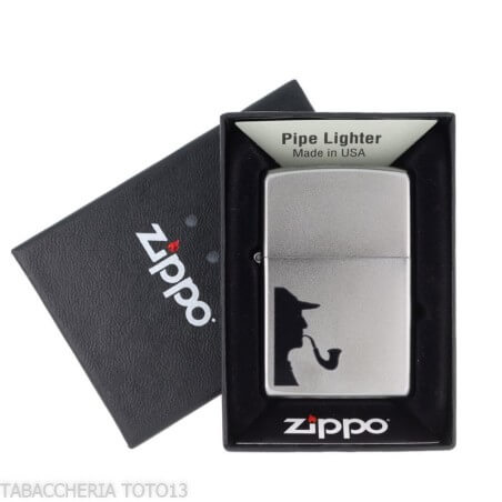 Zippo para pipa acabado cromo satinado efigie de Sherlock Holmes Zippo Encendedores para pipa de tabaco