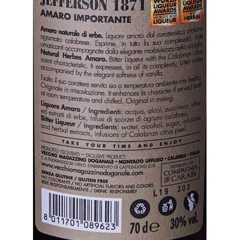 Jefferson amargo importante Vol.30% Cl.70 - Licores