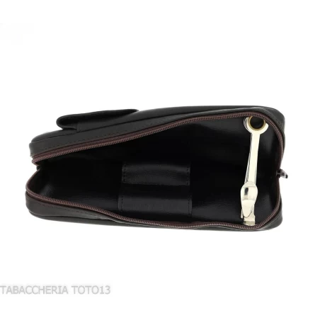 ARCADIA - Arcadia Tabaktasche aus braunem Leder und 2 Pfeifen