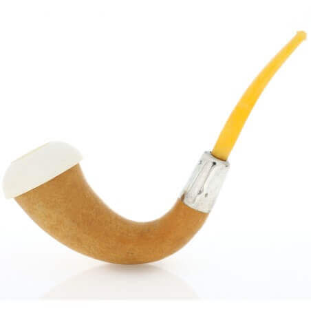 Petite pipe citrouille en calebasse, bague en argent et embout ambre clair Strambach Strambach Pipes