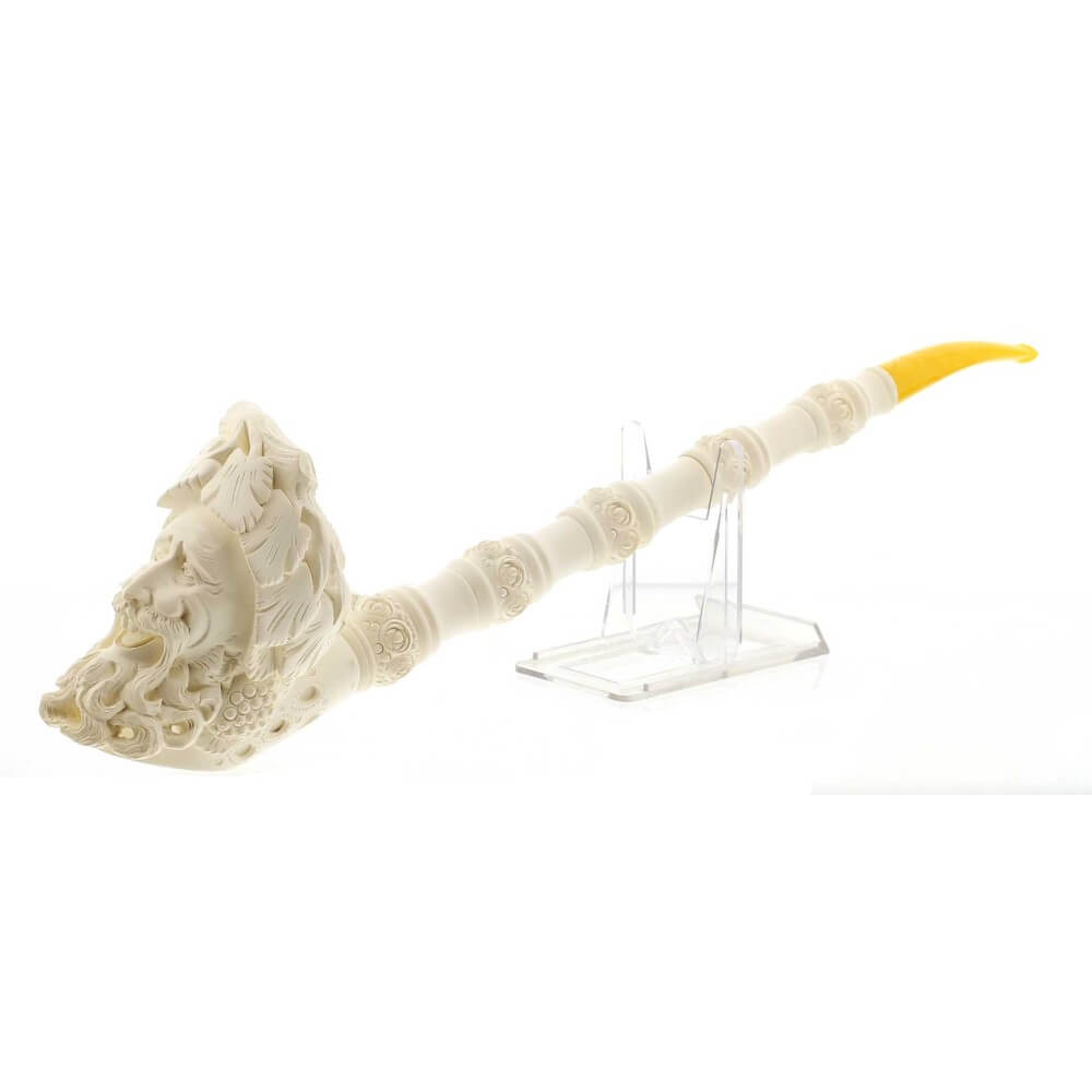 Cavalier shaped sea foam pipe with carved head of God Bacchus Lubinski Sea Foam Pipes