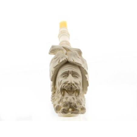 Cavalier shaped sea foam pipe with carved head of God Bacchus Lubinski Sea Foam Pipes