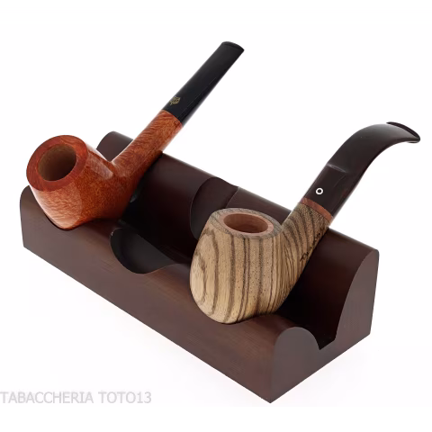 Three-place pipe rack in dark walnut wood