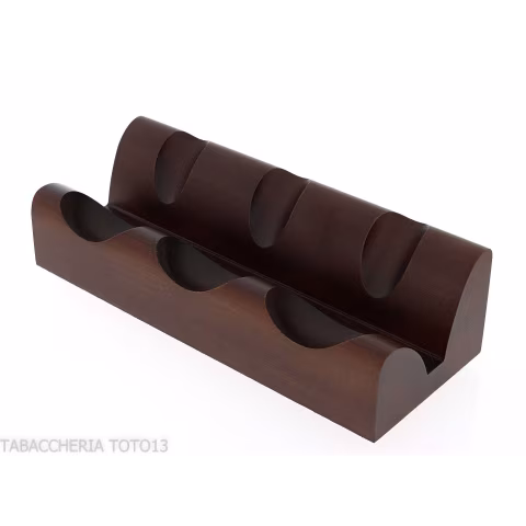 Three-place pipe rack in dark walnut wood - Accessories for tobacco pipes