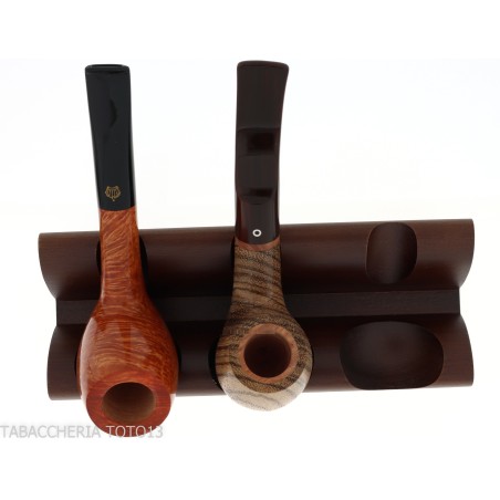 Three-place pipe rack in dark walnut wood - Accessories for tobacco pipes